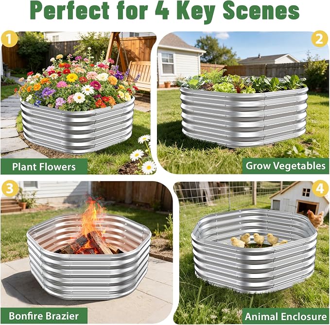Hexagon Raised Garden Bed, 48 Inch Diagonal & 16.5 Inch Tall, Galvanized Steel - Image 7