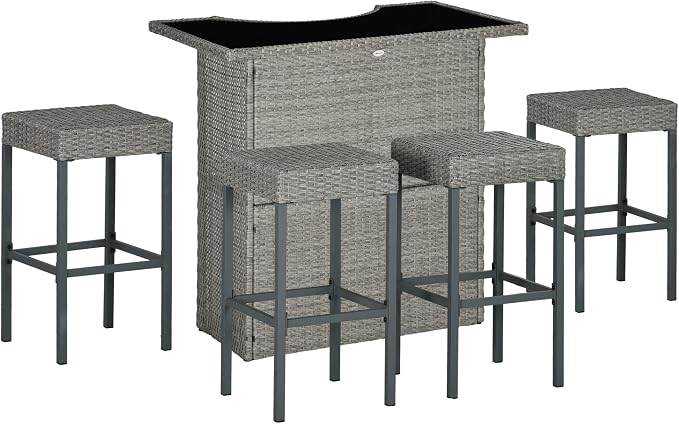 Outsunny 5 Piece Wicker Outdoor Bar Set, High Top Outdoor Table and Chairs by Outsunny