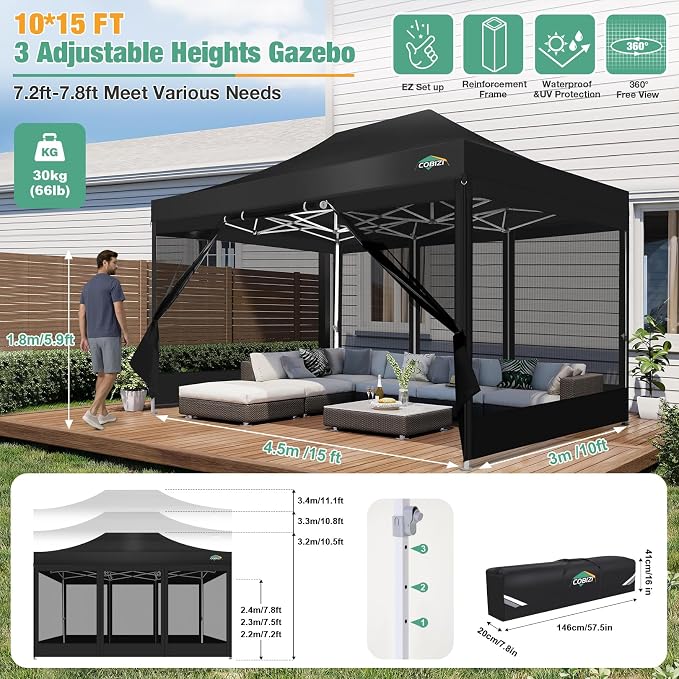 COBIZI 10x15 Canopy Tent, Heavy Duty Pop up Canopy - Image 4