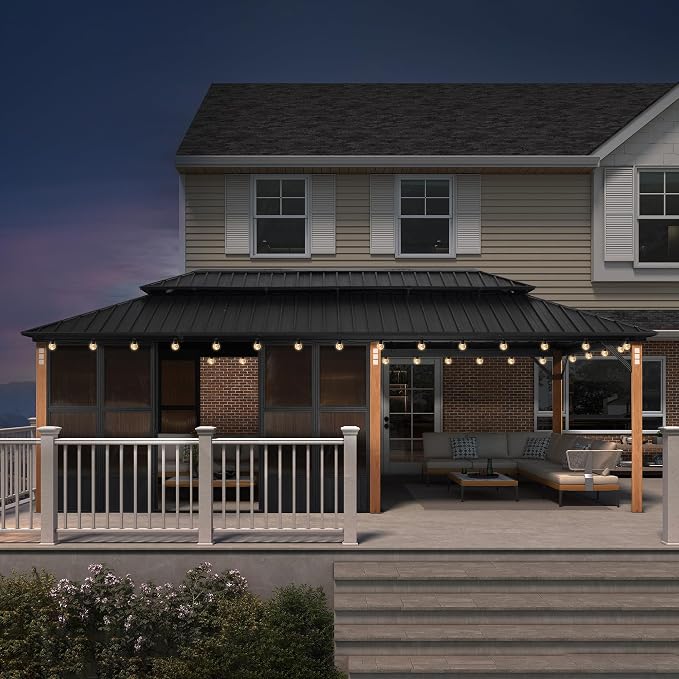 PURPLE LEAF 12' X 24' Outdoor Gazebo Wood Grain Entertainment Hardtop Canopy by PURPLELEAF