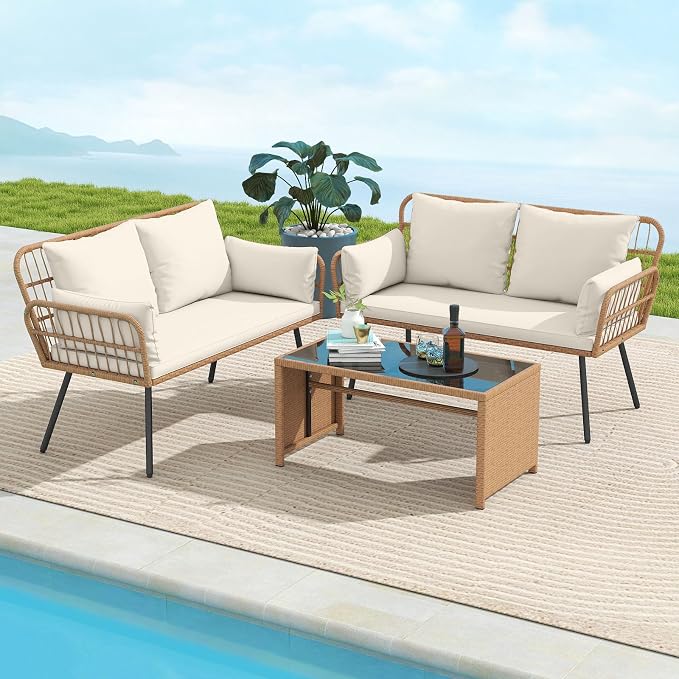 Tangkula Patio Wicker Loveseat, Outdoor Rattan 2-Seat Cushioned Sofa - Image 4