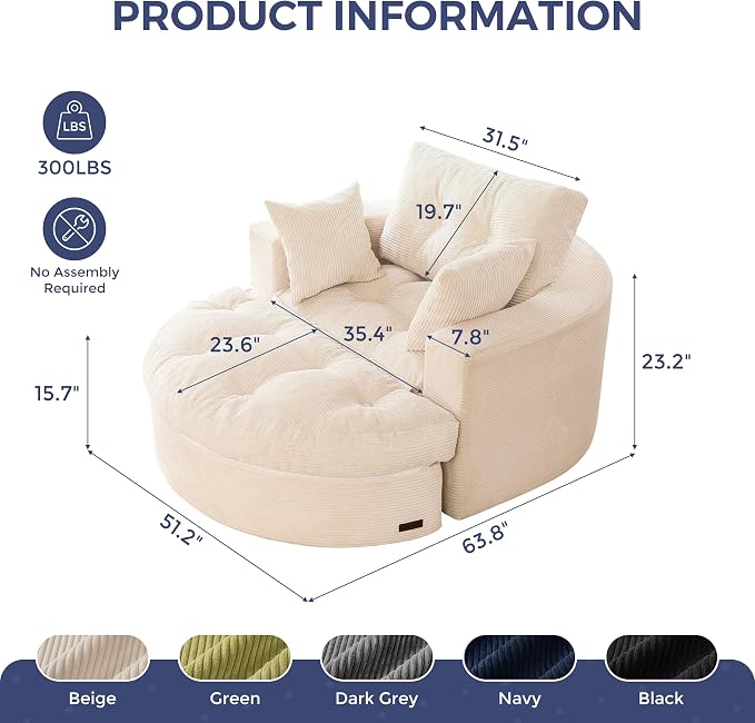 MAXYOYO Modular Sectional Chaise Lounge Sofa, Round Upholstered Lounge Chair - Image 2