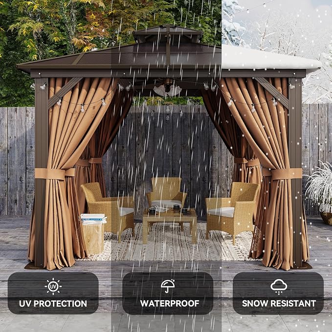 Aoxun 10'x10' Hardtop Gazebo, Outdoor Polycarbonate Double Top Canopy, Aluminum - Image 6