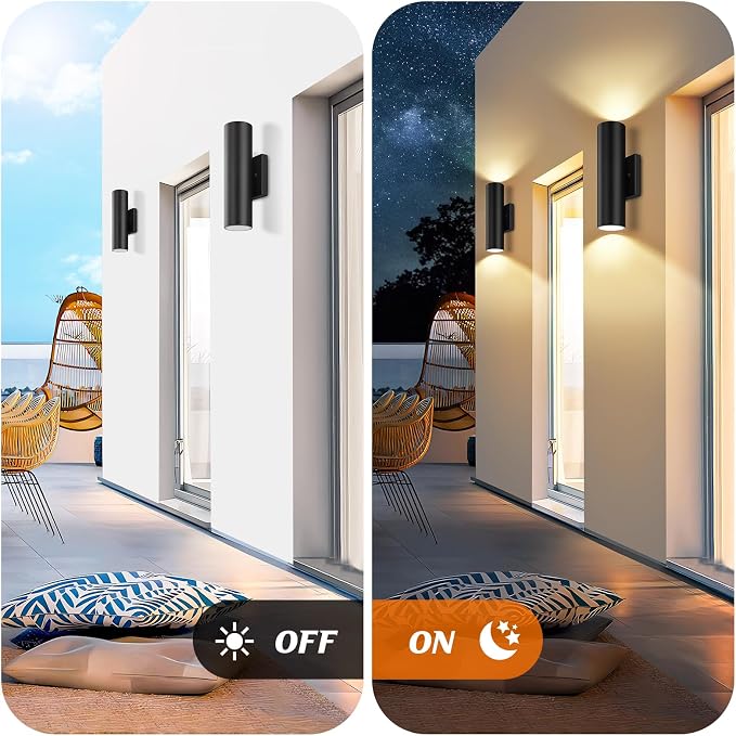 GoBright Outdoor Wall Lights, 12W 3000K Integrated LED Cylinder Up Down Lights - Image 2