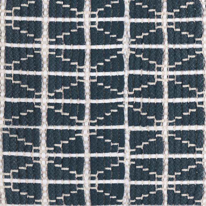 SIMPLIHOME Noreen Boho Square Pouf in Dark Blue and White Handloom Woven Pattern - Image 8