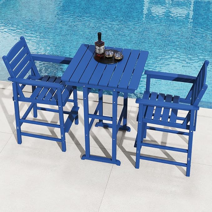 3-Piece Adirondack Bar Table and Chair Set, HDPE All-Weather Bar Height Chairs - Image 7