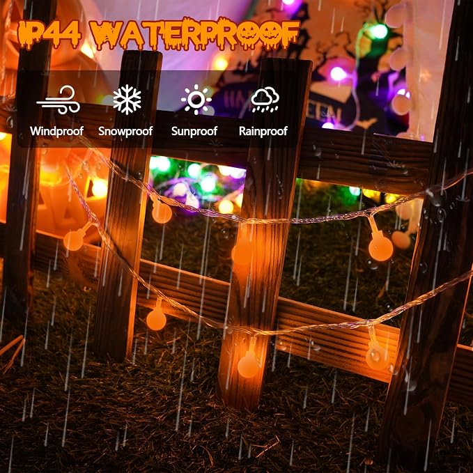 LORRYTE Connectable Orange Halloween Lights Outdoor Indoor - 43FT 100LED Globe - Image 2