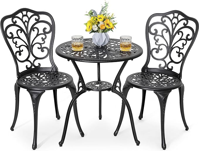 NUU GARDEN 3 Piece Bistro Set Outdoor, All Weather Cast Aluminum Patio Bistro by NUUGARDENCORPORATION