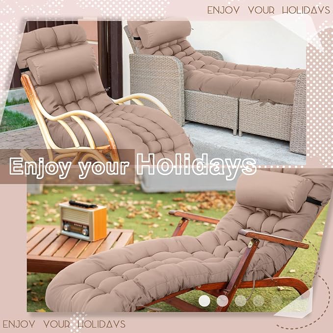 Tudomro 1 Pcs Light Camel 66'' Outdoor Chaise Lounge Cushion Waterproof Patio - Image 4