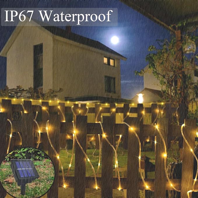 Solar Rope Lights Outdoor Waterproof, 33FT 100LED Outdoor String Lights Clear - Image 4