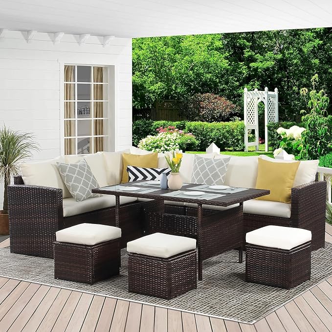 Wisteria Lane Patio Furniture Set, 7 Piece Outdoor Dining Sectional Sofa by WisteriaLane
