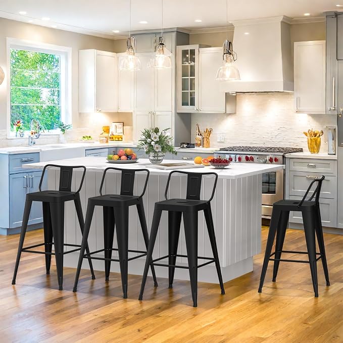 Metal Bar Stools Set of 4, Counter Height Bar Stools - Image 7