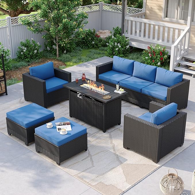 Aoxun Patio Furniture Set with Fire Pit Table, 6 Piece Outdoor Furniture Set by Aoxun