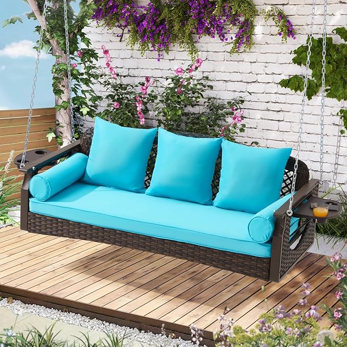 3 Seat Porch Swing, Wicker Patio Swing by YALISSEY