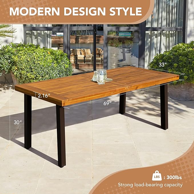 Devoko Home Acacia Wood Dining Table 6-Person Indoor Outdoor Table - Image 3