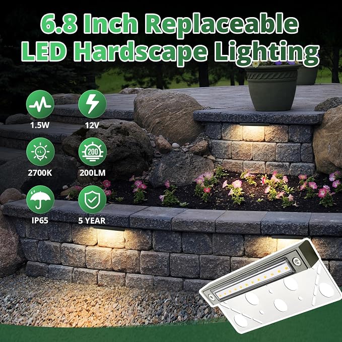 GKOLED 8Pack 6.8 Inch LED Low Voltage Hardscape Lighting, Outdoor Paver Lights - Image 4