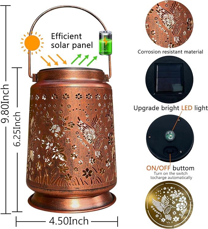 KY&BOSAM Solar Hummingbird Lanterns Outdoor Waterproof, Metal Openwork LED - Image 5