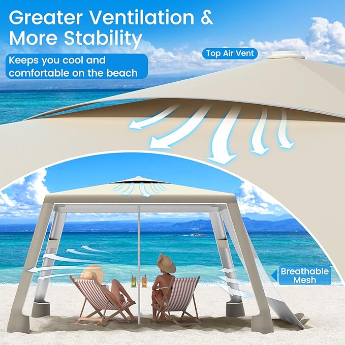 MoKo Beach Cabana, UPF 50+ Protection Easy Setup Beach Tent Sun Shelter - Image 4