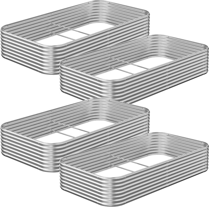 4 Pack 6x3FT Raised Beds for Gardening, Corrugated Galvanized Steel Raised by OZMSHF