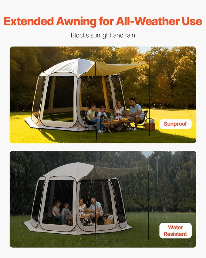 VEVOR Pop up Screen House Tent, 12 x 11 ft, 10-12 Person Screen Gazebo - Image 6