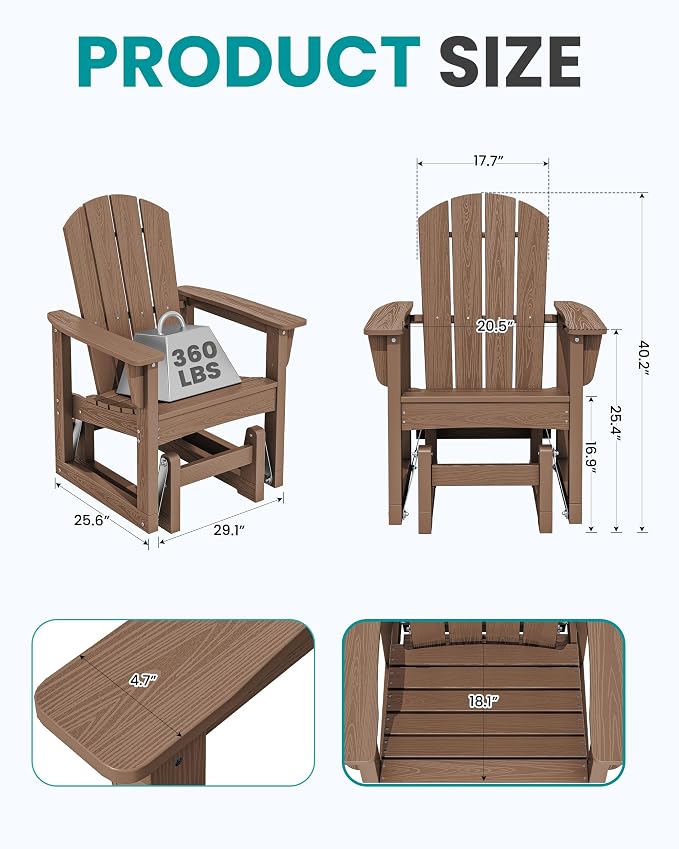 SERWALL Outdoor Glider Chair Set of 2, HDPE Wood-Like Patio Glider Rocker - Image 3