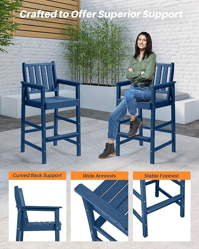 5 Pieces Adirondack Bar Chairs Set, HDPE Patio Bar Height Table and Chairs - Image 8