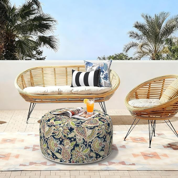 LVTXIII Outdoor Inflatable Ottoman, Fade-Resistant Round Footrest Stool D31”x - Image 2