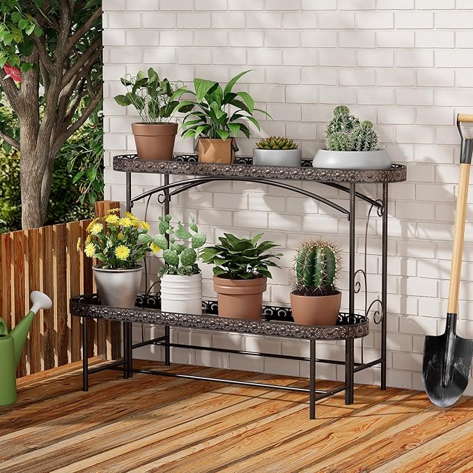 Plant Stand Outdoor Indoor 2 Tier Metal Pland Stand, Detachable Heavy Duty Tall - Image 6