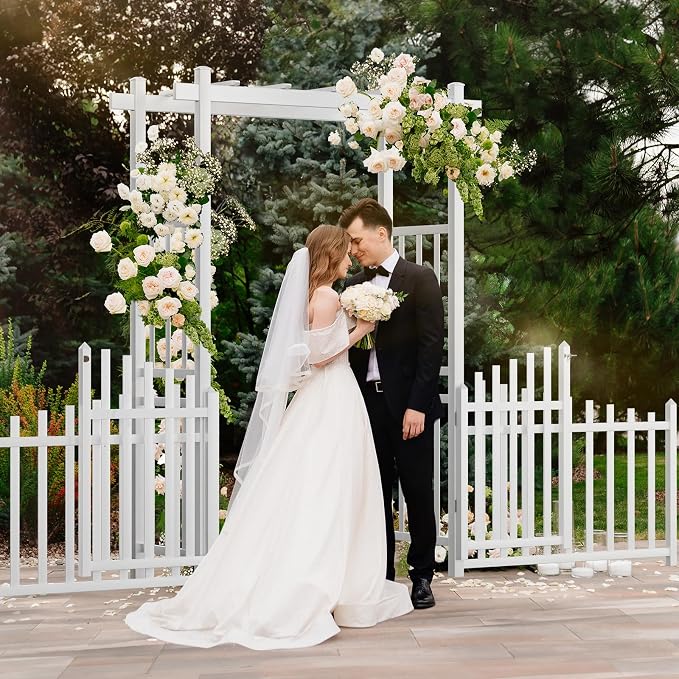 VINGLI Garden Arbor with Gate and Fence, PVC Wedding Arch - Image 6