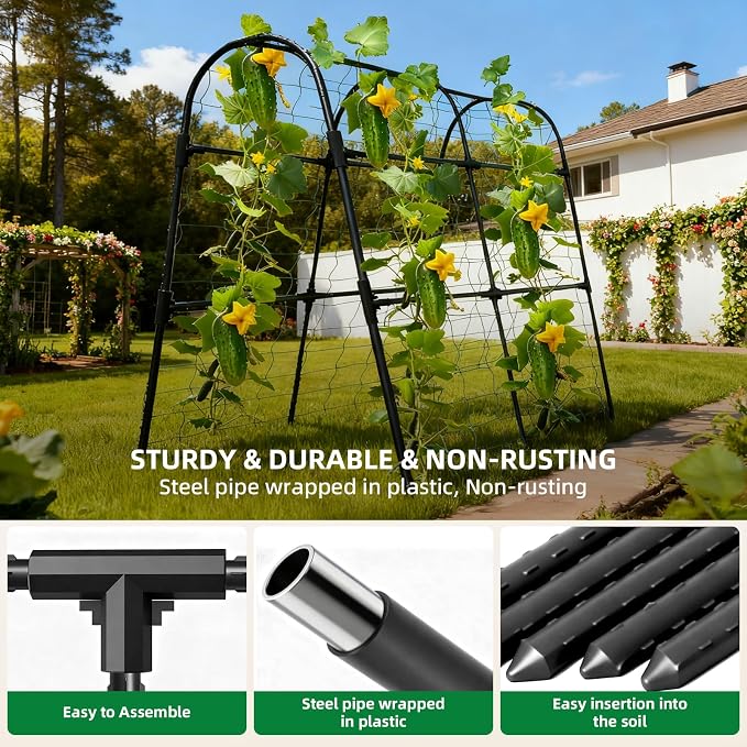 Cucumber Trellis for Raised Bed, U-Shape Garden Arch Metal Support for Climbing - Image 4
