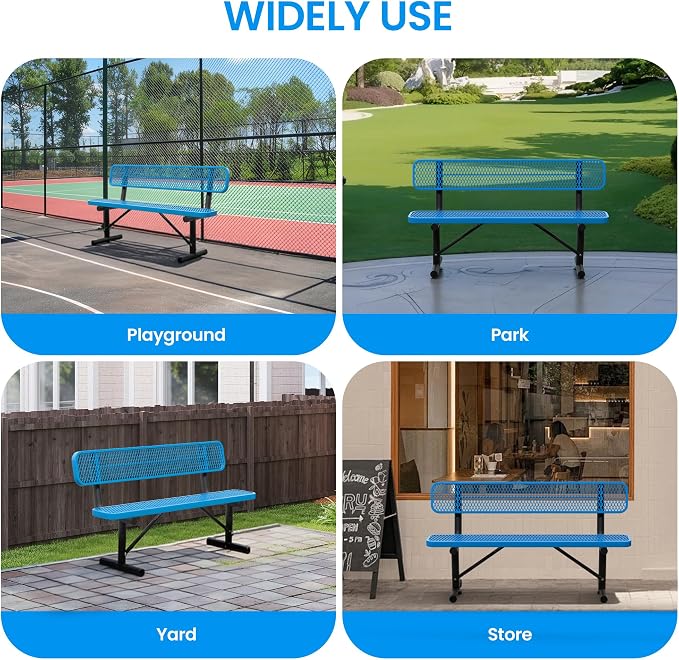 6 FT Steel Park Bench for Outside, Outdoor Bench - Image 8