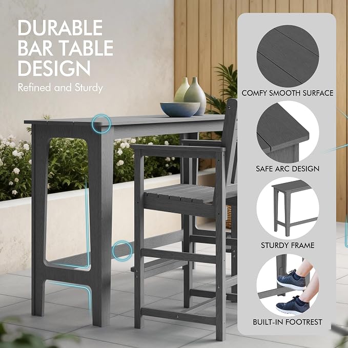 Ciokea Outdoor Bar Height Table Set of 5, Heavy-Duty All-Weather HDPE Patio Bar - Image 5