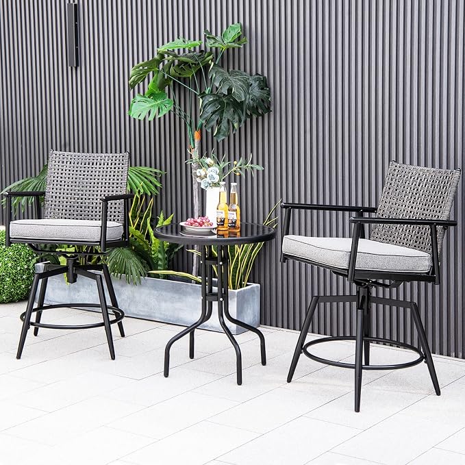 Tangkula Patio Swivel Bar Stools Set of 4, Outdoor Counter Height Bar Chairs - Image 4