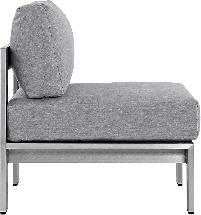 Modway Shore 3-Piece Aluminum Outdoor Patio Furniture Set in Silver Gray - Image 6