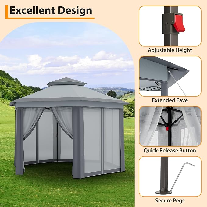GAOMONHeavy Duty 13x13ft 6-Sided Pop-Up Gazebo Tent-Double Vented Roof - Image 5