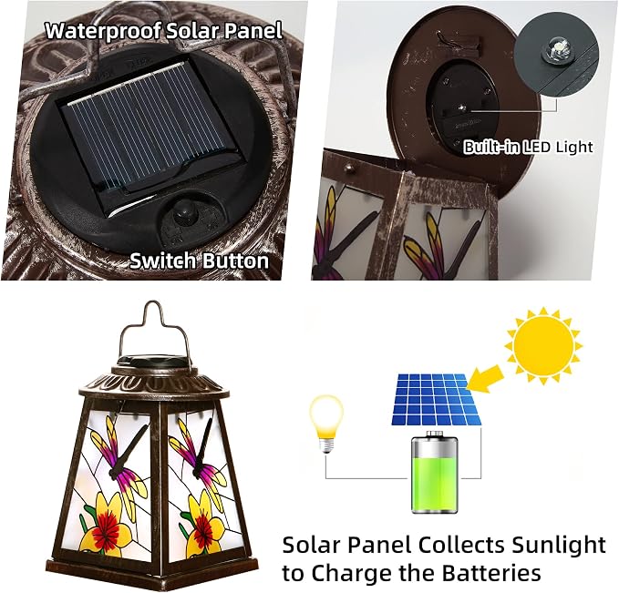 Dragonfly Solar Lantern with Shepherd Hook, Outdoor Hanging Metal LED Garden - Image 5