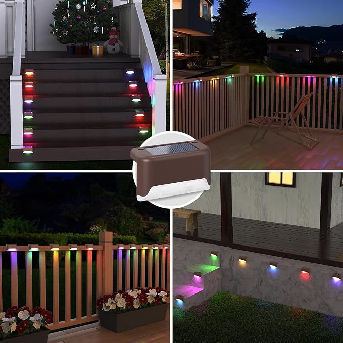 APONUO Solar Deck Lights 16 Pcs, Solar Step Lights Outdoor Waterproof RGB Fence - Image 3