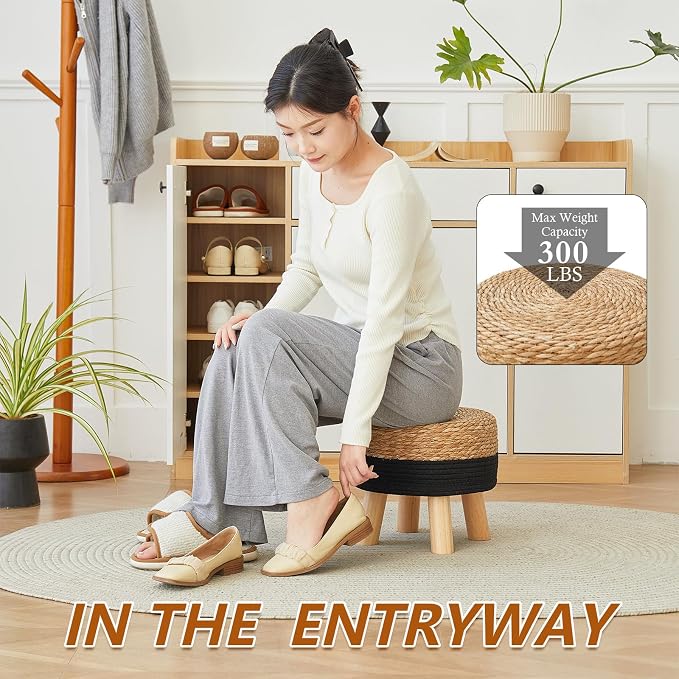 Round Ottoman Natural Seagrass Footstool, Foot Stool - Image 4