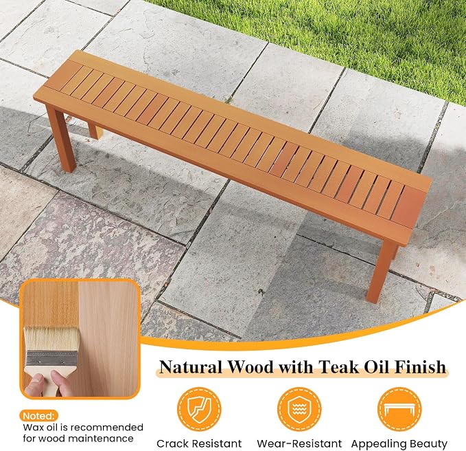 Tangkula Outdoor Wood Bench, 59” Long Patio Dining Bench, Backless Wooden Bench - Image 7