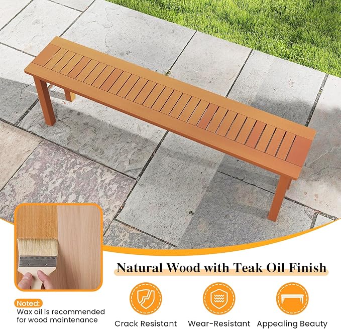 Tangkula Outdoor Wood Bench, 59” Long Patio Dining Bench Set of 2, Backless - Image 7