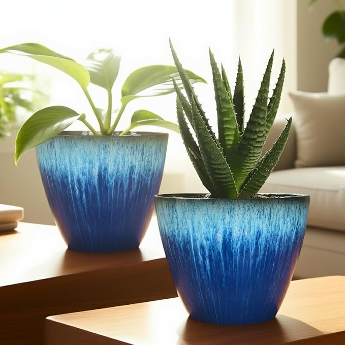 8 inch Plant Pots with Drainage Holes, Modern Glossy Finishing Planter - Image 5