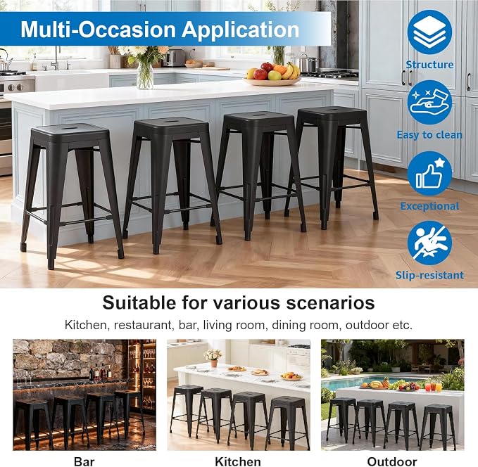 Stackable Metal Bar Stool Backless Indoor-Outdoor Counter Stools Fullmetal - Image 4