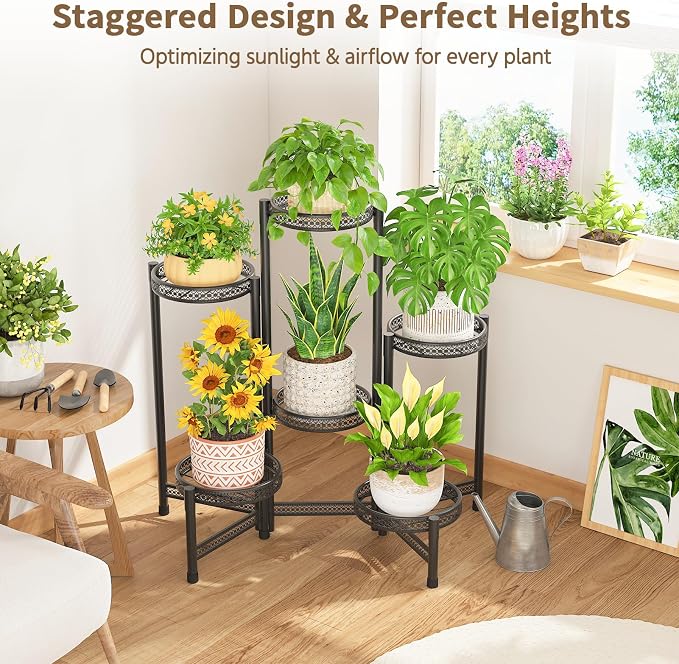 LASZOLA 6 Tiered Folding Tall Plant Stand Indoor Outdoor - Image 7
