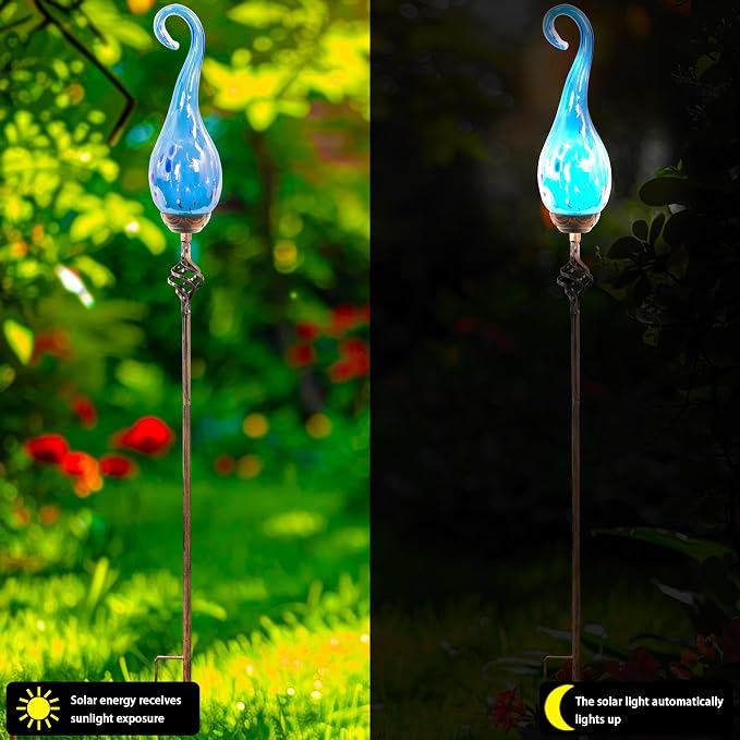 Garden Solar Lights Outdoor, Decorative LED Pearlized Glass Spiral Garden Stake - Image 5