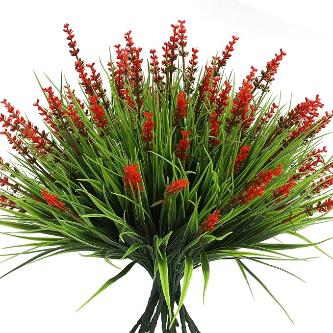 alyptus Artificial Flowers Outdoor 12 Bundles Fake Plants Outside Red Flower by ALYPTUS