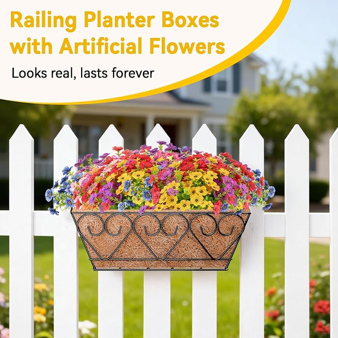 ZeeDix 16 Inch Artificial Flowers Hanging Railing Window Planter Box - Image 6