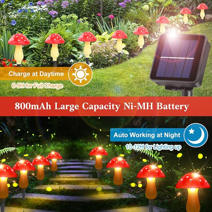 Mushroom Solar Lights Outdoor Waterproof, Whimsical and Cute Solar Mushrooms - Image 2