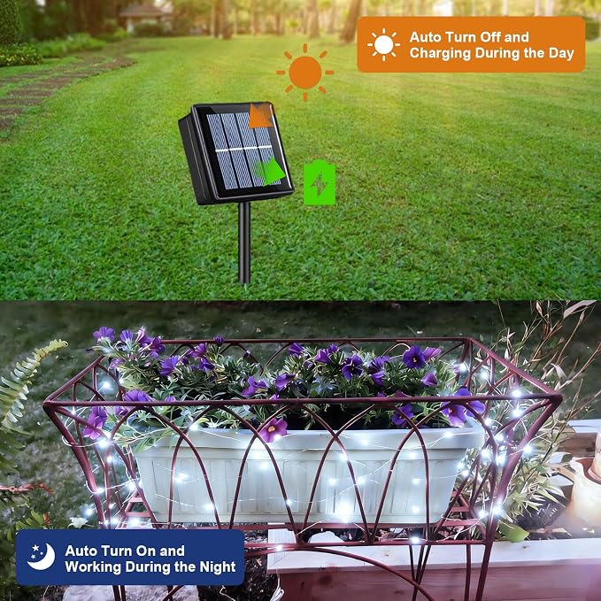 QITONG 4 Pack Solar Fairy Lights, Each 33ft 100 LED White Christmas String - Image 4