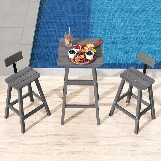 Bar Height Chairs Set of 2, HDPE Bar Height Outdoor Chairs, Weather Resistance - Image 4