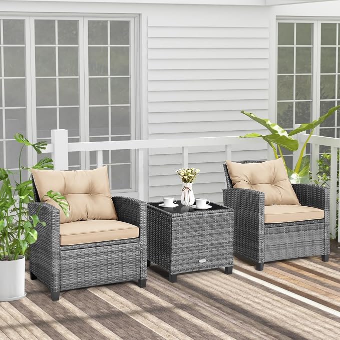 Tangkula 3 Pieces Wicker Patio Furniture Set, Outdoor Rattan Conversation - Image 4